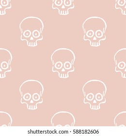 Seamless pattern with hand drawn skulls. Pale Dogwood and white color. Vector Illustration