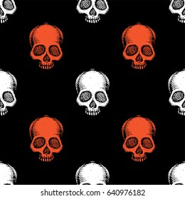 Seamless pattern with hand drawn skulls. Vector Illustration