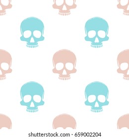 Seamless pattern with hand drawn skulls. Vector Illustration