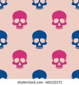 Seamless pattern with hand drawn skulls. Vector Illustration