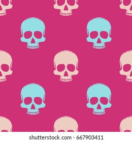 Seamless pattern with hand drawn skulls. Vector Illustration