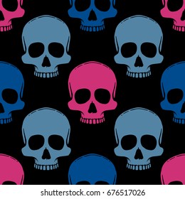 Seamless pattern with hand drawn skulls. Vector Illustration