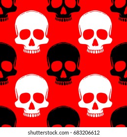 Seamless pattern with hand drawn skulls. Vector Illustration