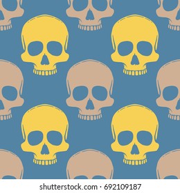 Seamless pattern with hand drawn skulls. Vector Illustration