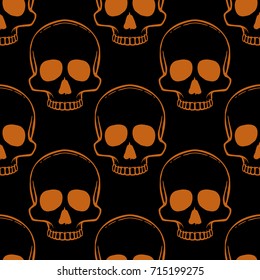 Seamless pattern with hand drawn skulls. Vector Illustration