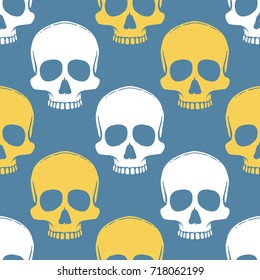 Seamless pattern with hand drawn skulls. Vector Illustration
