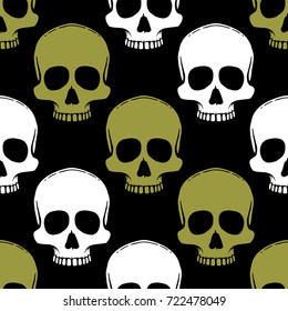 Seamless pattern with hand drawn skulls. Vector Illustration