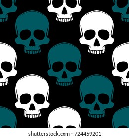 Seamless pattern with hand drawn skulls. Vector Illustration