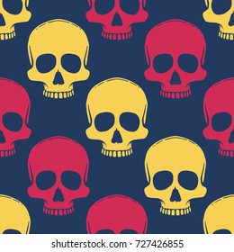 Seamless pattern with hand drawn skulls. Vector Illustration