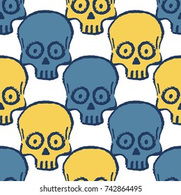 Seamless pattern with hand drawn skulls. Vector Illustration