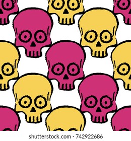 Seamless pattern with hand drawn skulls. Vector Illustration