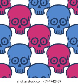 Seamless pattern with hand drawn skulls. Vector Illustration