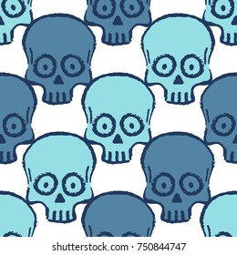 Seamless pattern with hand drawn skulls. Vector Illustration