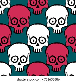 Seamless pattern with hand drawn skulls. Vector Illustration