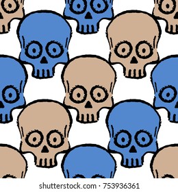 Seamless pattern with hand drawn skulls. Vector Illustration