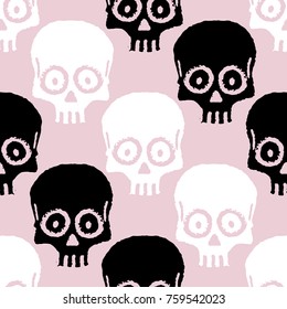 Seamless pattern with hand drawn skulls. Vector Illustration