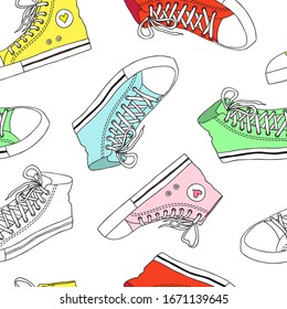 Seamless Pattern Hand Drawn Sneakers Cartoon Stock Vector (Royalty Free ...
