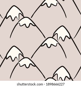 Seamless pattern with hand drawn  snow-capped mountain peaks. The theme of nature, mountaineering, camping and hiking. Vector contour illustration