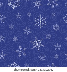 Seamless pattern with hand drawn snowflake. Winter pattern. Merry christmas and happy new year pattern. For wrapping paper design, package, fabric, textile.