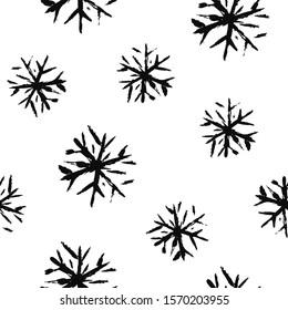 Seamless pattern with hand drawn snowflakes for wallpaper, poster, paper gift. Winter ink for Christmas holiday and card backgroun. Vector Illustration 