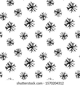 Seamless pattern with hand drawn snowflakes for wallpaper, poster, paper gift. Winter ink for Christmas holiday and card backgroun. Vector Illustration 