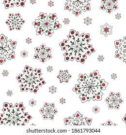  Seamless pattern. Hand drawn snowflakes. Vector illustration.