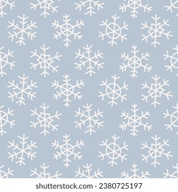 Seamless pattern with hand drawn snowflakes on blue background. Good for Christmas wallpapers, textile, gift wrap paper. Vector.