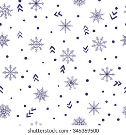 Seamless pattern with hand drawn snowflakes. Winter background. 
