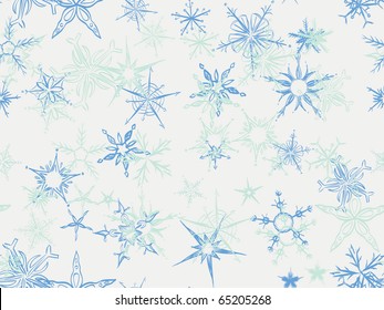 Seamless pattern with hand drawn snowflakes