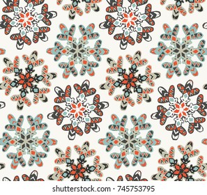 Seamless pattern with hand drawn snowflakes. Vector holiday endless background
