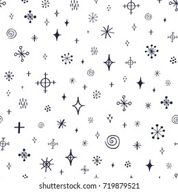 Seamless pattern of hand drawn snowflakes.Vector
