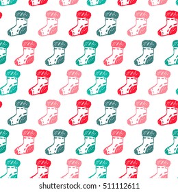 Seamless pattern with hand drawn socks. Vector holiday endless background