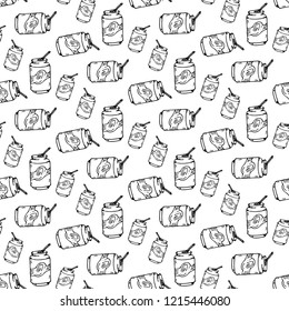 Seamless pattern hand drawn soda. Doodle black sketch. Sign symbol. Decoration element. Isolated on white background. Flat design. Vector illustration.