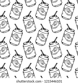Seamless pattern hand drawn soda. Doodle black sketch. Sign symbol. Decoration element. Isolated on white background. Flat design. Vector illustration.