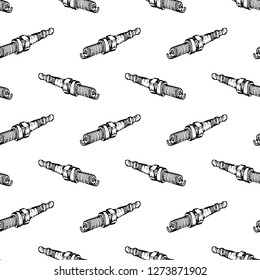 Seamless pattern Hand drawn spark plug doodle. Sketch style icon. Decoration element. Isolated on white background. Flat design. Vector illustration.