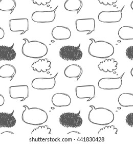 Seamless pattern with hand drawn speech bubbles. Doodle frames for text conversation. Speaking, Talk, a dialogue, phrase story place for comics.