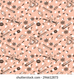 Seamless pattern with hand drawn spices