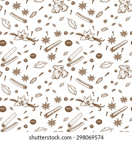 Seamless pattern with hand drawn spices