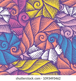 Seamless pattern with hand drawn spiral seashells. Marine theme. Vector illustration