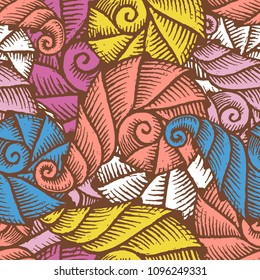 Seamless pattern with hand drawn spiral seashells. Marine theme. Vector illustration