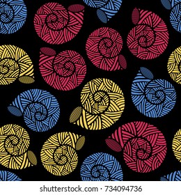 Seamless pattern with hand drawn spiral shells. Marine theme. Vector illustration
