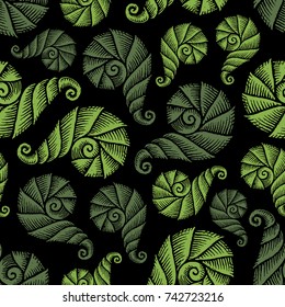 Seamless pattern with hand drawn spiral seashells. Marine theme. Vector illustration