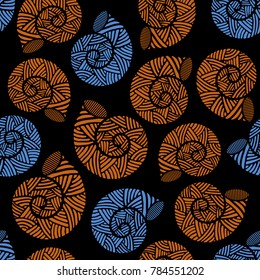 Seamless pattern with hand drawn spiral shells. Marine theme. Vector illustration