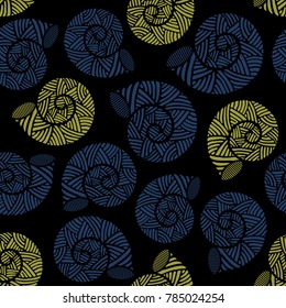 Seamless pattern with hand drawn spiral shells. Marine theme. Vector illustration