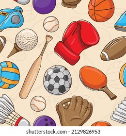 Seamless Pattern of Hand drawn Sport Equipments