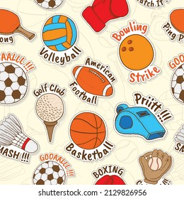 Seamless Pattern of Hand drawn Sport Equipment Stickers