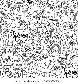 seamless pattern with hand drawn spring doodles for wrapping paper, background, coloring pages, scrapbooking, stationery, wallpaper, prints, etc. EPS 10