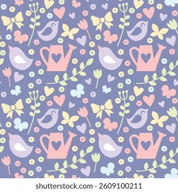 seamless pattern with hand drawn spring doodles for wrapping paper, background, coloring pages, scrapbooking, stationery, wallpaper, prints, etc. 