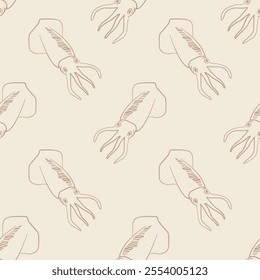 Seamless Pattern with Hand Drawn Squid 