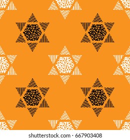 Seamless pattern with hand drawn Star of David. Vector illustration